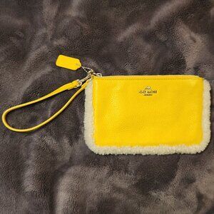 Coach Yellow Leather Shearling Trim Wristlet